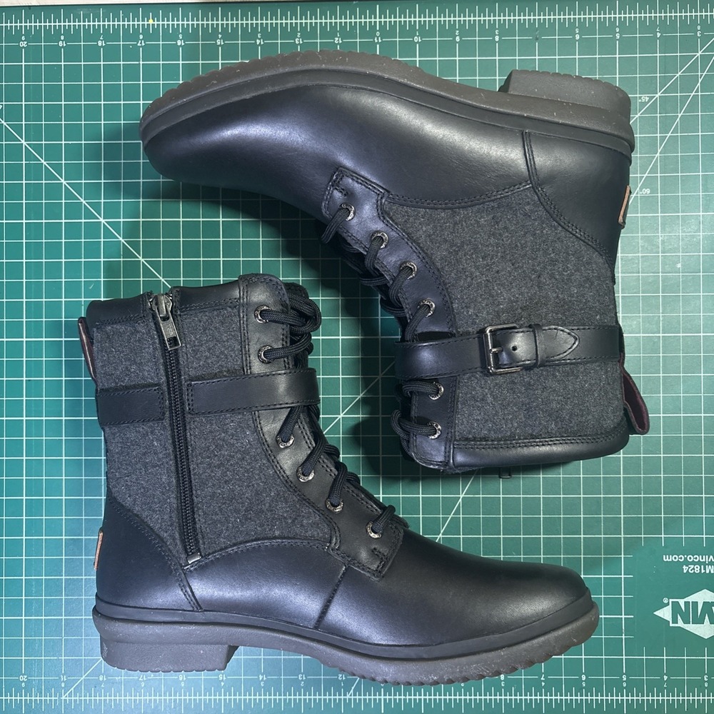 UGG Kesey Waterproof Leather Wool Women's Sz 10 Comfort Boots w/Combat Buckle